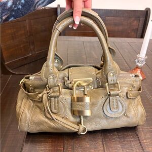 Chloé Paddington Satchel Olive Green Leather Gold Lock Bag